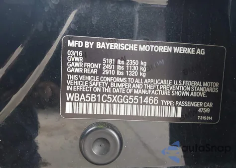 2016 BMW 535I из США, поврежденный, VIN WBA5B1C5XGG551466